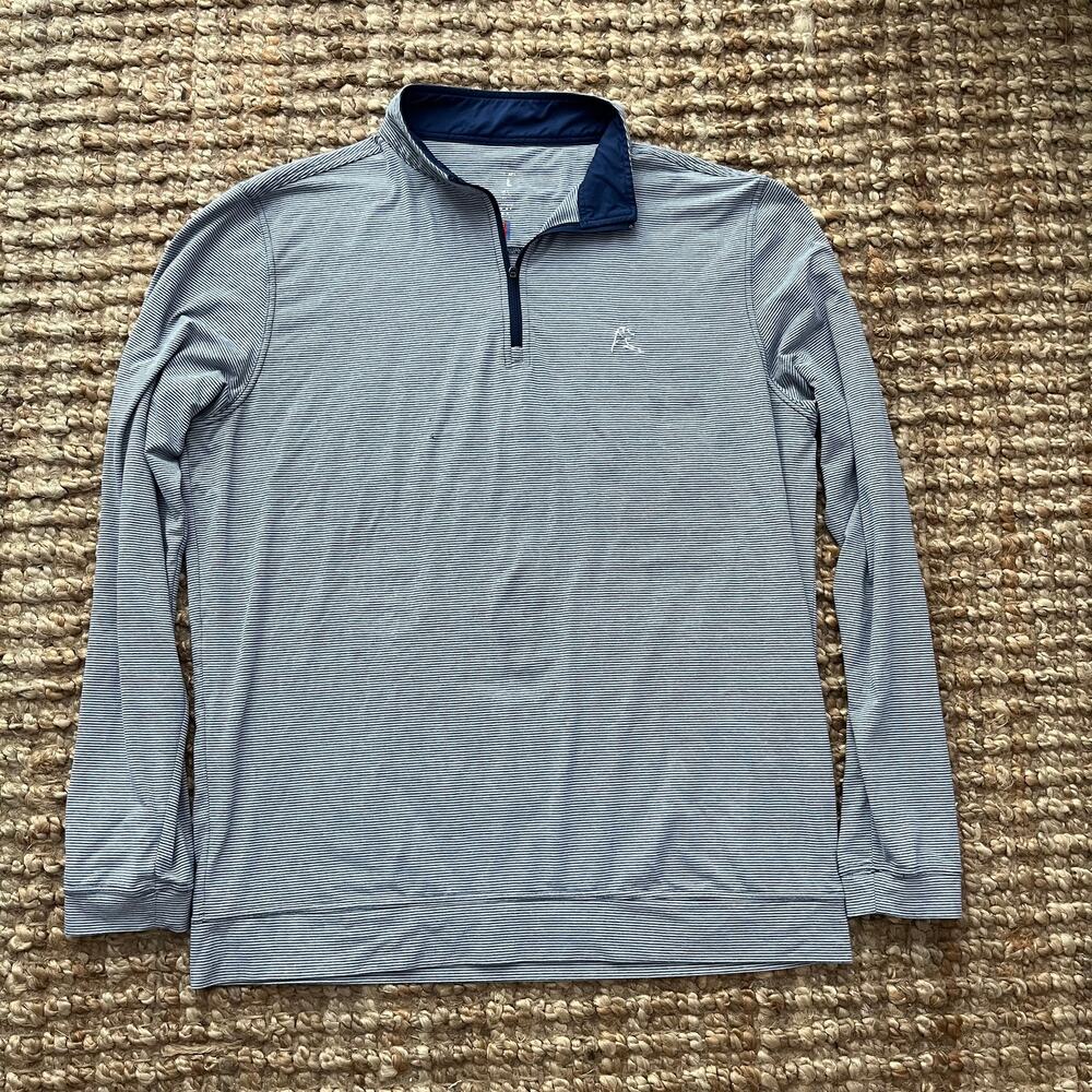 Rhoback Riva Fleet Navy White Heather Stripe Performance Quarter Zip Men's L